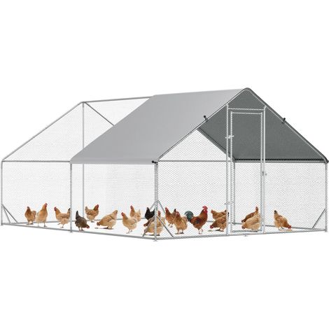 Pollaio da Giardino et Telaio Zincato, Copertura Impermeabile e Rete Esagonale, 3x4x2 mètres, Argento