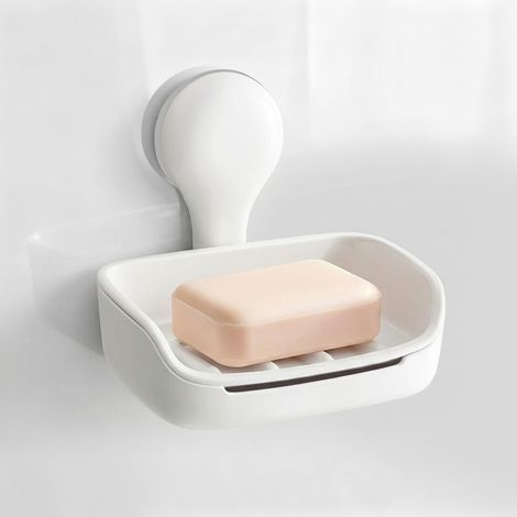 Porte Savon Douche sans Perçage avec Trou Drainage, Support Savon Douche à Ventouses, Porte-Savons, Soap Holder Murale, Support Douche pour Salle de Bain et Cuisine, Blanc (1/4)