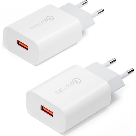(2 Pack) 18W Chargeur Rapide Prise USB Secteur pour Galaxy S21 20 S10 S9 S8 S7 A55 A53 A50 A40 A35 A25 A15 A14 A13 A10 M34, pour 15 14 13 12 11Pro/XS Max/XR/X/ 8/7 Plus, Chargeur Mural Universel (1/5)