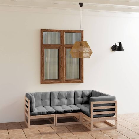 Salon de jardin 4 pcs avec coussins-Lot de 4 Mobilier de jardin-Meuble de jardin Bois de pin massif 440303 (1/5)