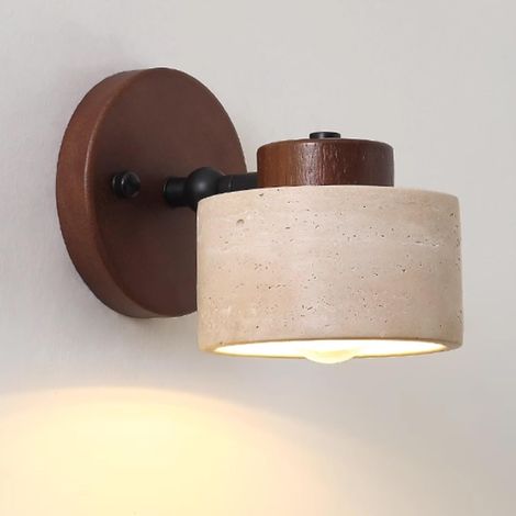 Style japonais Wabi Sabi Applique murale en travertin jaune naturel Applique murale en pierre de ferme vintage E26 Lampes en bois Design postmoderne Luminaire for chevet