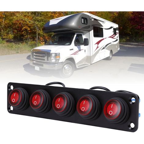Interrupteur à bascule étanche 20 A 12 V-24 V, rond, à 5 positions, avec LED rouge (1/5)
