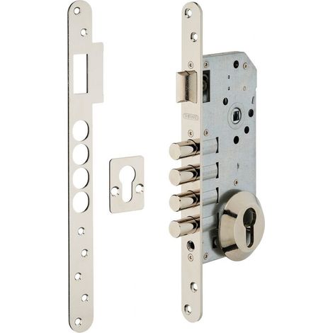 Boîtier de serrure encastrable à cylindre pour porte d'entrée – Coffre en acier embouti – Têtière à bouts ronds – Axe 50mm (1/4)