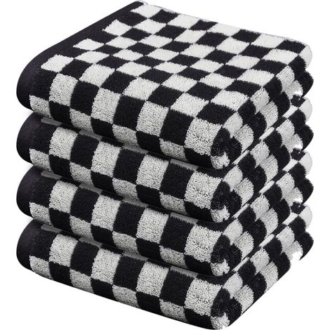 Serviettes de toilette 36 x 76 cm, lot de 4, noires et blanches, pour salle de bain, cuisine, salle de sport et spa. (1/5)