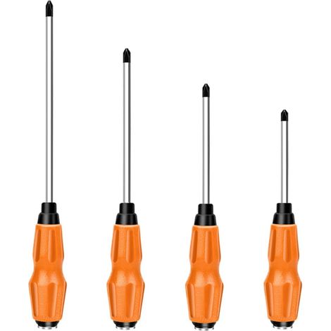 Lot de 4 tournevis Phillips de précision, 6 x 100 mm, 6 x 125 mm, 6 x 150 mm, 8 x 200 mm, tournevis cruciformes magnétiques multifonctionnels pour le montage et la réparation. (1/5)