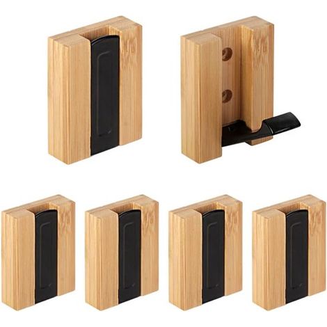 Wandgarderobe mit 6 klappbaren Bambushaken zum Aufhängen von Schals, Handtaschen und anderen Gegenständen (1/5)