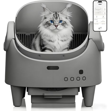 Bac à litière autonettoyant ouvert pour chat, autonomie de 14 jours, capteur infrarouge sécurisé, accès pour chatons, anti-fuite, gris