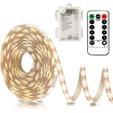 Kit d'éclairage LED blanc chaud - 90 LED, étanche, télécommande, intensité réglable, minuterie, sécable (1/5)