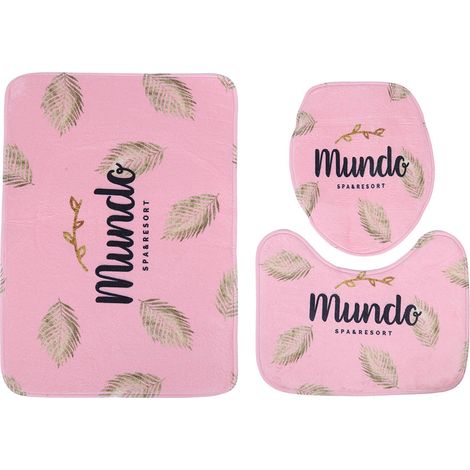 Ensemble Tapis De Bain Et Couvre Abattant - Flanelle Douce Antidérapante Pour Salle De Bain - Lot De 3 Pièces (1/5)