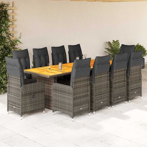 11-tlg. Garten-Bistro-Set mit Kissen Grau Poly Rattan (1/5)