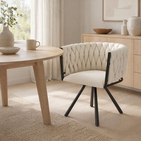 Silla comedor giratoria 59x54x72 cm de terciopelo beige, moderna, FloraGrace (1/5)