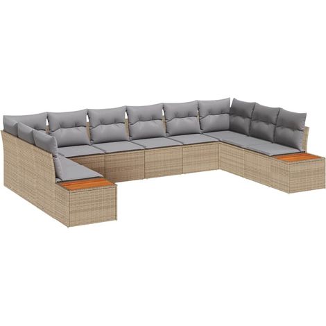 Garden Sofa Set with Cushion 10 pcs Beige Poly rattan vidaXL