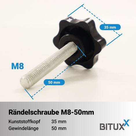 Bituxx Rändelschraube Feststellschraube Sterngriffschraube Knaufschraube Handknopf Werkzeuglose Schraube M8 x 50 mm