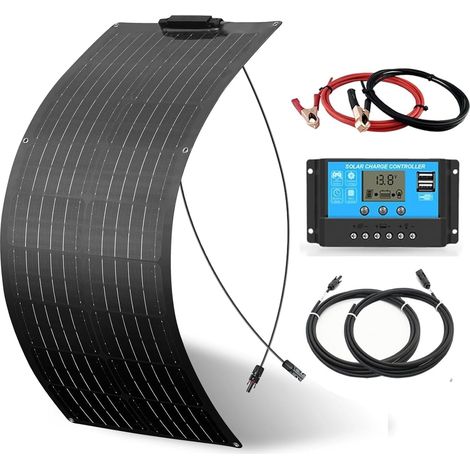 Kit de panneau solaire flexible Set 12V Module solaire + Régulateur de charge solaire 10A 12V/24V + Câble solaire Installation solaire pour camping-car Kit complet 12V pour batteries (1/5)
