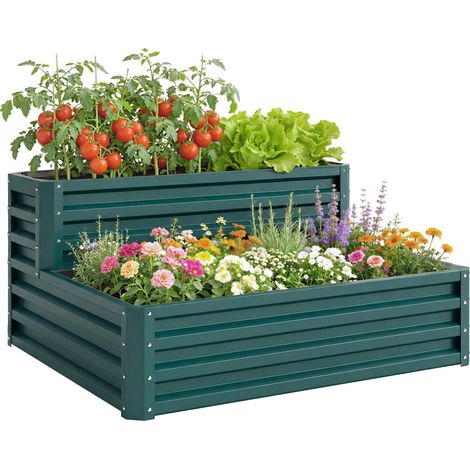 Offenes, zweistufiges Hochbeet für Kräuter, Gemüse, Obst und Blumen, 120 x 101 x 58 cm, grün