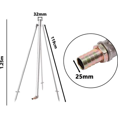 Support de trépied à bascule pour arroseur (joint de 25 mm) avec filetage BSP de 1 pouce, pour l'irrigation de jardins, pelouses et terres agricoles (tuyau de 16/29/25/32 mm). (1/5)