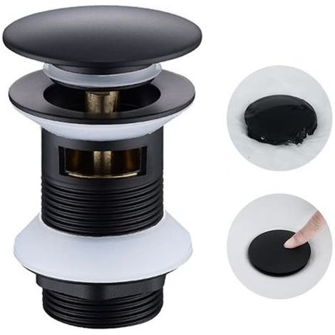 Bouchon de lavabo, noir, bonde pop-up, avec trop-plein, bonde universelle pour lavabo et lavabo de salle de bain, noir mat (1/5)