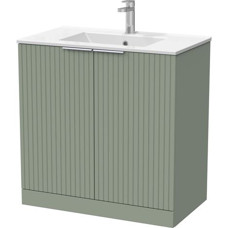 Callingwood Contemporary Floor Standing 2 Door Vanity Unit with Minimalist Ceramic Basin , 800mm, Reed Green