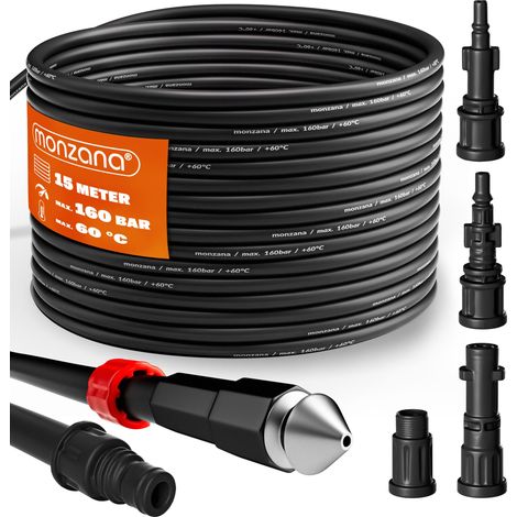 DEUBA® Rohrreinigungsschlauch 15m 160 Bar 4 Adapter Hochdruckreiniger Kärcher K2 K3 K4 K5 K6 K7 Rohrreinigungsset Abflussreiniger Rohrreiniger Schlauch