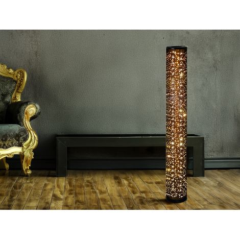 Kleine LED Stehlampe TACO mit Starlight Effekt, Stoff Schwarz Gold, Höhe 103cm