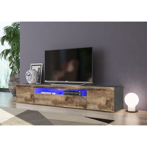 Meuble TV moderne 200 cm gris ardoise/érable Indila (1/4)