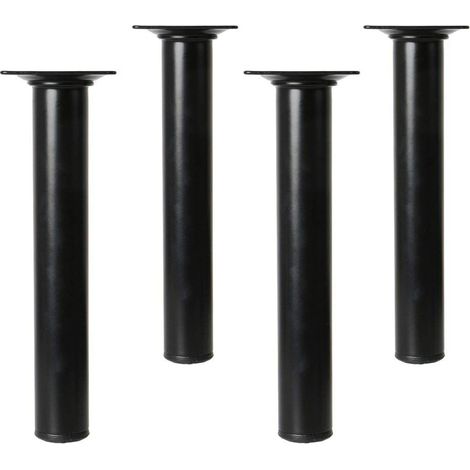 Lot de 4 Pieds Ronds pour Meuble - 30X100 cm - Acier - pour Tables Basses, Tables de Nuit, Commodes... - Embout Anti-Rayures - Résistants - Noir - Visserie Incluse (1/4)