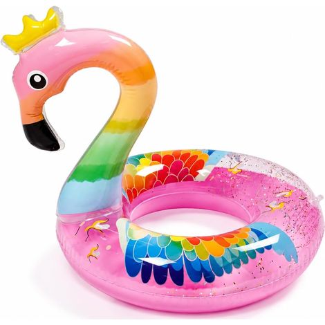 Bouée gonflable flamant rose, pailletée, matelas pneumatique, bouée, anneau gonflable, adultes, enfants, pour fête à la piscine, jouet (rose) (1/5)