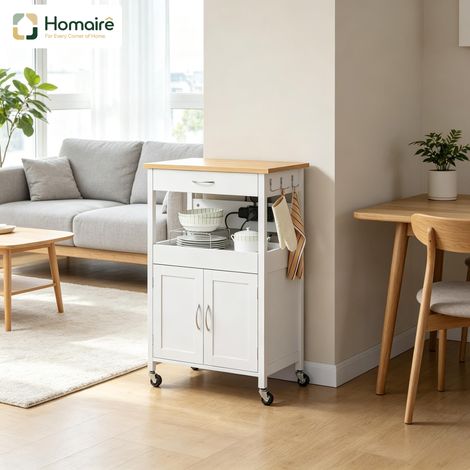 Desserte de cuisine blanc avec rangement en blanc bois 60 x 45 x 92 cm HOMAIRE (1/5)