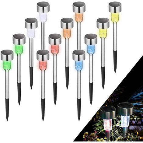 Lot de 10 lampes solaires de jardin à LED à couleurs changeantes avec capteur crépusculaire automatique, indice de protection IP44, hauteur 34 cm (1/5)