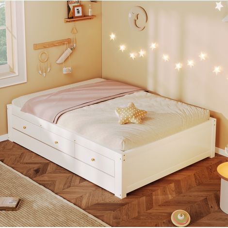 Cama nido 90x200 cm de MDF y madera blanca, 3 cajones, ahorra espacio, sin colchón – MEUBLIV (1/5)
