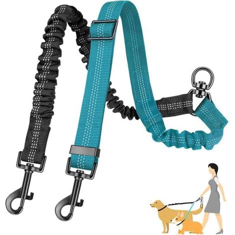 Laisse double pour 2 chiens - Laisse réfléchissante - Laisse rétractable - Réglable - Laisse en corde - Convient aux chiens de toutes tailles - Laisse de course pour canicross - Laisse d'éducation can (1/5)