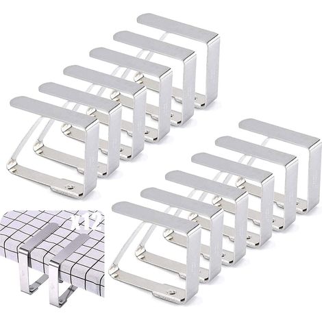 Pince Nappe - 12 Pièces - Acier Inoxydable Ajustable - Pour Table Épaisseur ≤ 5 cm - Idéal Extérieur Intérieur Jardin Pique-Nique Mariage - 8 x 7 cm