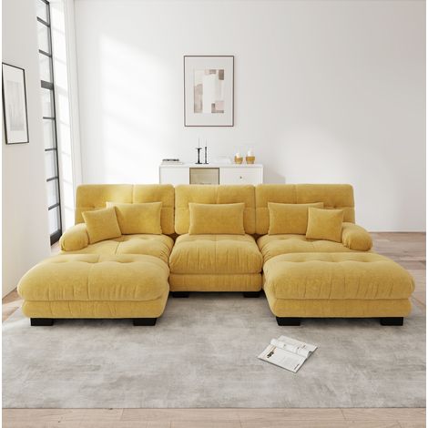 Ecksofa U-Form, modular, 313 x 145 x 81 cm, Chenille, Gelb HAVRYA (1/5)