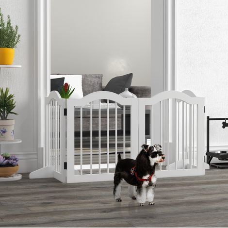 Barrière pour chien pliable 4 panneaux 203,5x61 cm en bois blanc, gain de place FloraGrace (1/5)