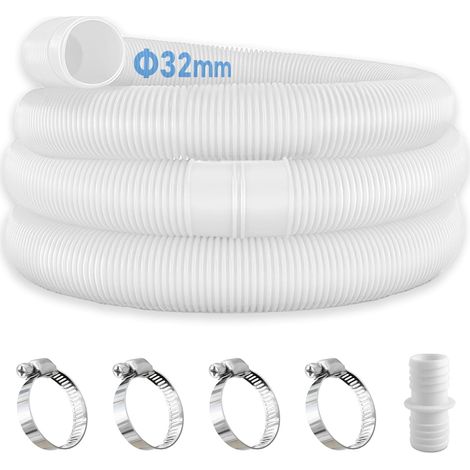 Lot de 2 tuyaux de piscine de 32 mm pour pompes de piscine avec 4 clips de sécurité et 1 raccord de tuyau, tuyau de piscine de 150 cm et 32 mm, pour pompe à filtre et piscine (1/5)