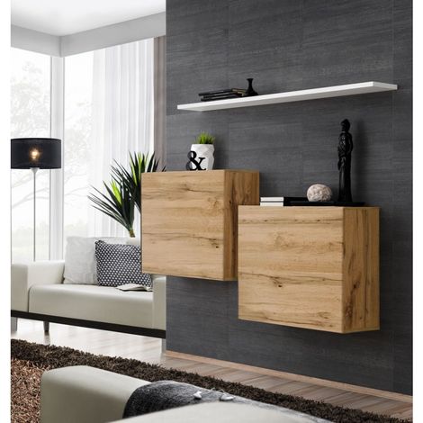 Commode - Switch SB I - 2 vitrines carrées - 1 étagère - Bois et blanc - Modèle 1 - Livraison gratuite