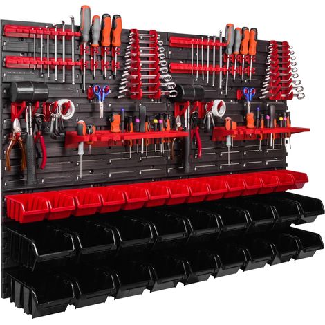 Étagère murale, 1152 x 780 mm, système de stockage avec supports à outils, boîtes empilables, de rangement, panneau mural extra solide, rayonnage extensible (1/5)