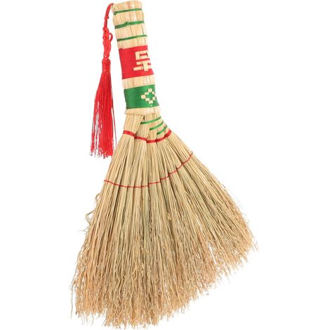 Petit balai à main tressé avec manche droit en paille naturelle (1/5)
