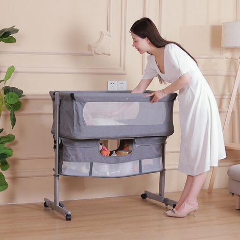 Wickeltisch Wickelregal Babywiege Wickelstation Wickelkommode Bade-Wickel-Kombination Höhenverstellbar mit Moskitonetz + Universalrad 93 57 71-88 cm (1/5)