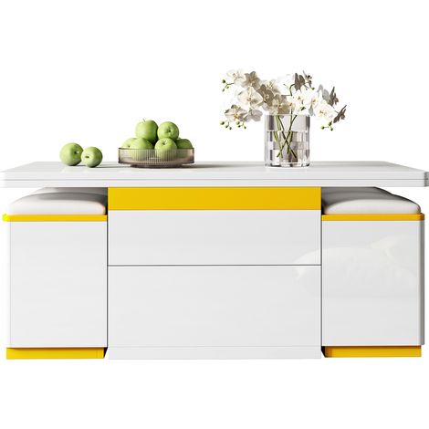 Table basse moderne blanche laquée, table d'appoint élégante, multifonctionnelle, table basse réglable en hauteur, table à manger/meuble de salon pliable, 100 x 50 x 43 cm (L x l x H)