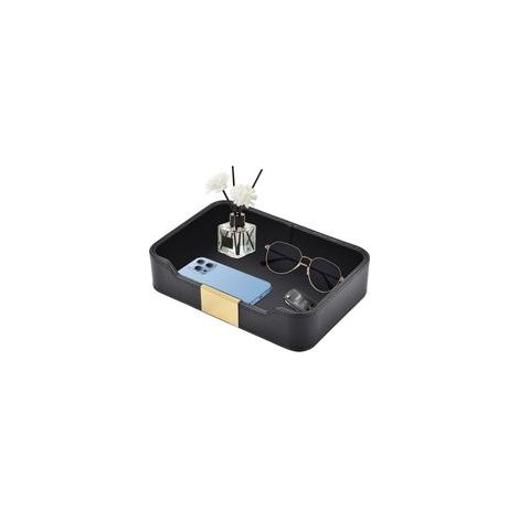 Plateau de Rangement de Bureau en Cuir de Luxe Organisateur décoratif pour Bijoux,Plateau de Rangement Cuir,Corbeille a courrier,Montres,cosmétiques,clés,téléphone,Portefeuille,Noir (1/5)