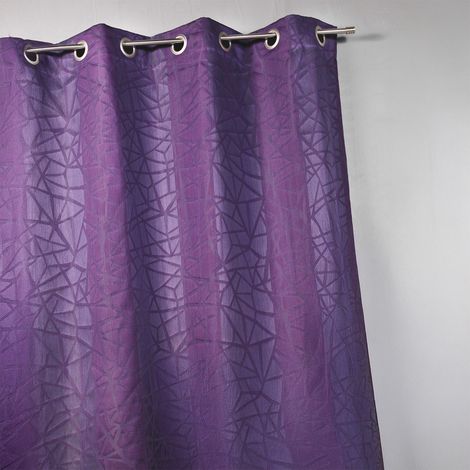 Rideau en jacquard à imprimés et à rayures verticales Prune 140x240 cm