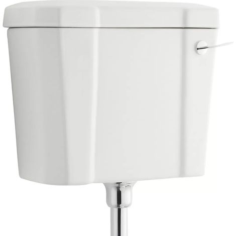Carlton Traditional Low Level WC Toilet Cistern with Flush Upgrade Option, White & Chrome Lever