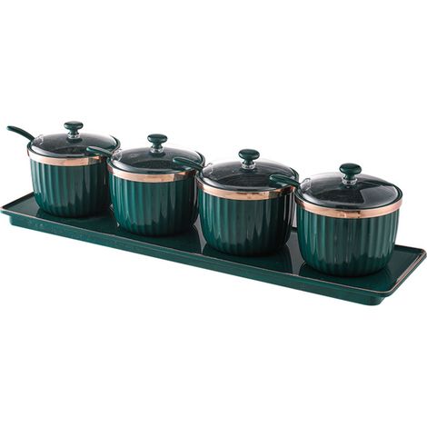 Lot de 4 boîtes de rangement pour épices de cuisine à bord doré avec couvercle transparent, set de récipients à condiments pour sel et sucre (1/4)
