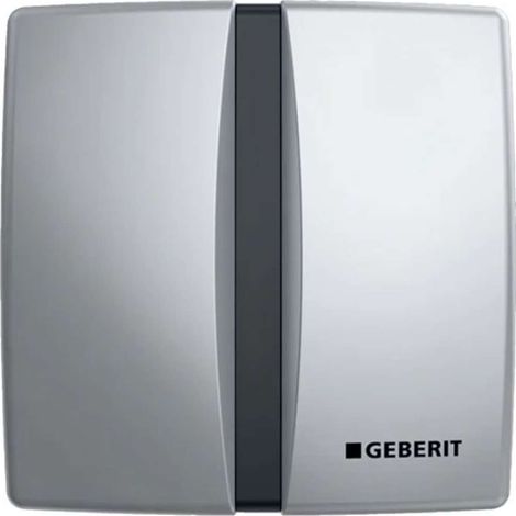 Geberit Basic control de urinario con descarga electrónica, funcionamiento a batería, placa de cubierta, rectangular, de fundición de zinc inyectada: cromo / mate, 115804465 (1/3)