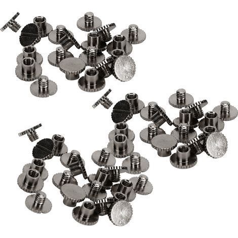 Set mit 30 Messingnietknöpfen, gerändeltem Flachkopf 9,5 x 6 mm, 4 mm Nägeln, schwarzen Schrauben zur Lederbindung (1/5)