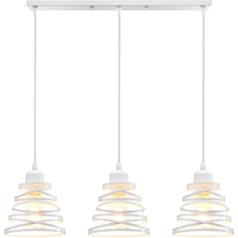 Suspension - 3 Lampes - Barre Métallique - Style Rétro Industriel - Pour Salle À Manger Chambre Cuisine - Blanc - 1 Pièce