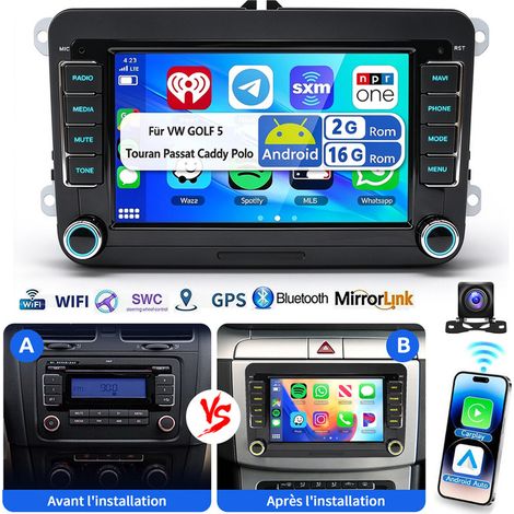 Autoradio Android 16 avec CarPlay, GPS, Navigation et RDS pour VW Golf 5, Touran, Passat, Caddy et Polo - 2+16G AHD (1/5)