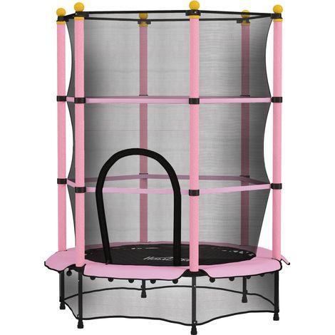 Trampoline pour enfants, Ø 140 cm, avec filet de sécurité, pour une utilisation intérieure et extérieure, acier, plastique, charge maximale 50 kg, rose (1/5)