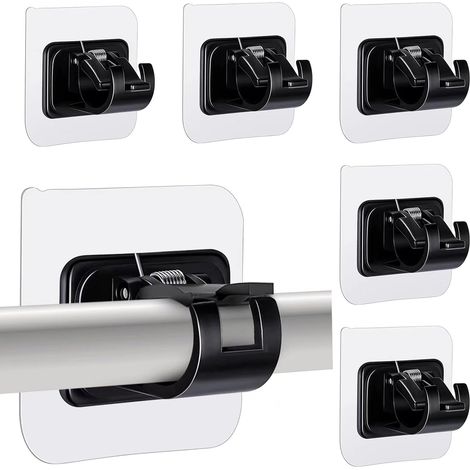 Supports de tringle à rideaux 6 pièces, support de tringle à rideaux auto-adhésif sans clou, support de barre réglable, support de tringle à rideaux pour fixation murale (noir)